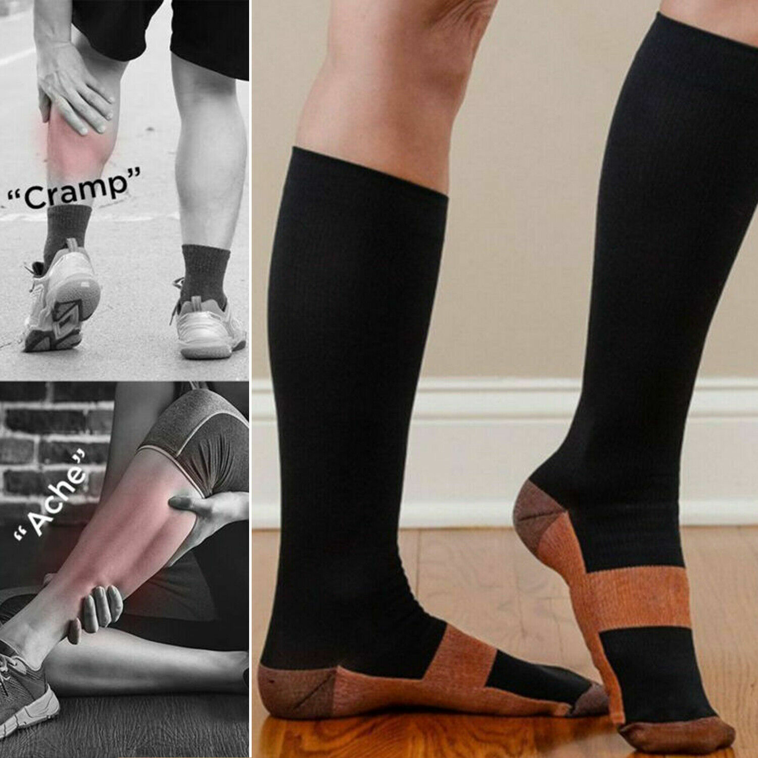 (6 Pairs) Copper Compression Socks 20-30mmHg Graduated Support Mens Womens S-XXL