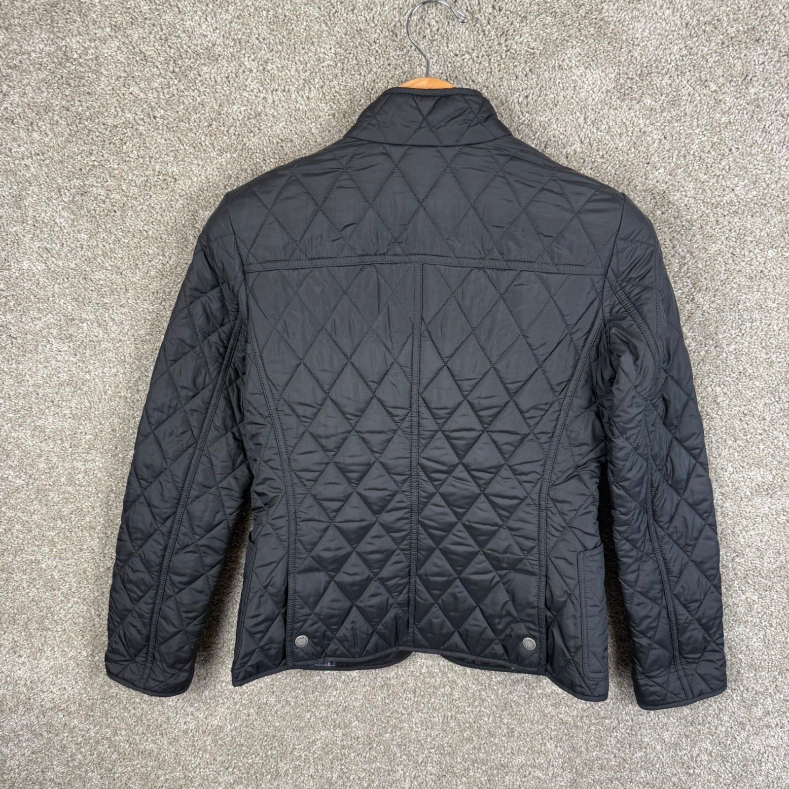 LL Bean Signature Womens Size 0 Quilted Jacket Black Plaid Lining Primaloft