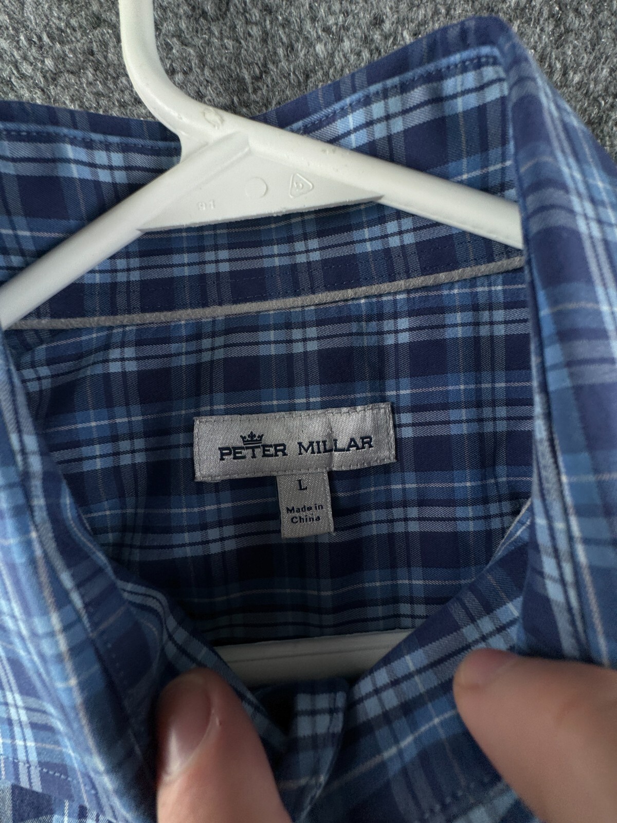 Peter Millar Blue Plaid Long Sleeve Button Up Shirt Men Large Cotton Nylon Span