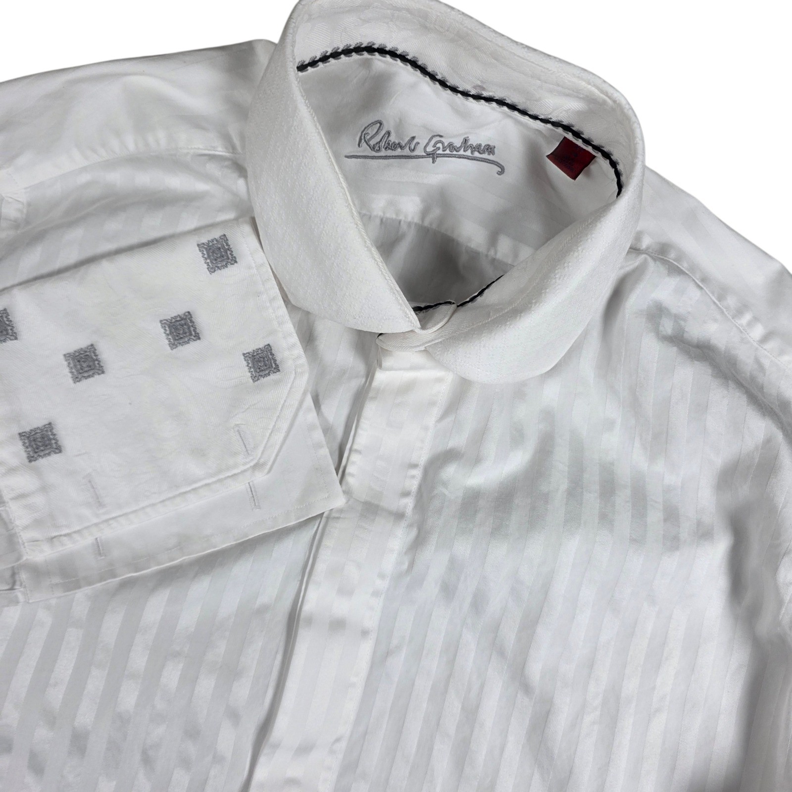 Robert Graham Sir Style White Dress Shirt 16 M/L Tonal Jacquard French Cuffs