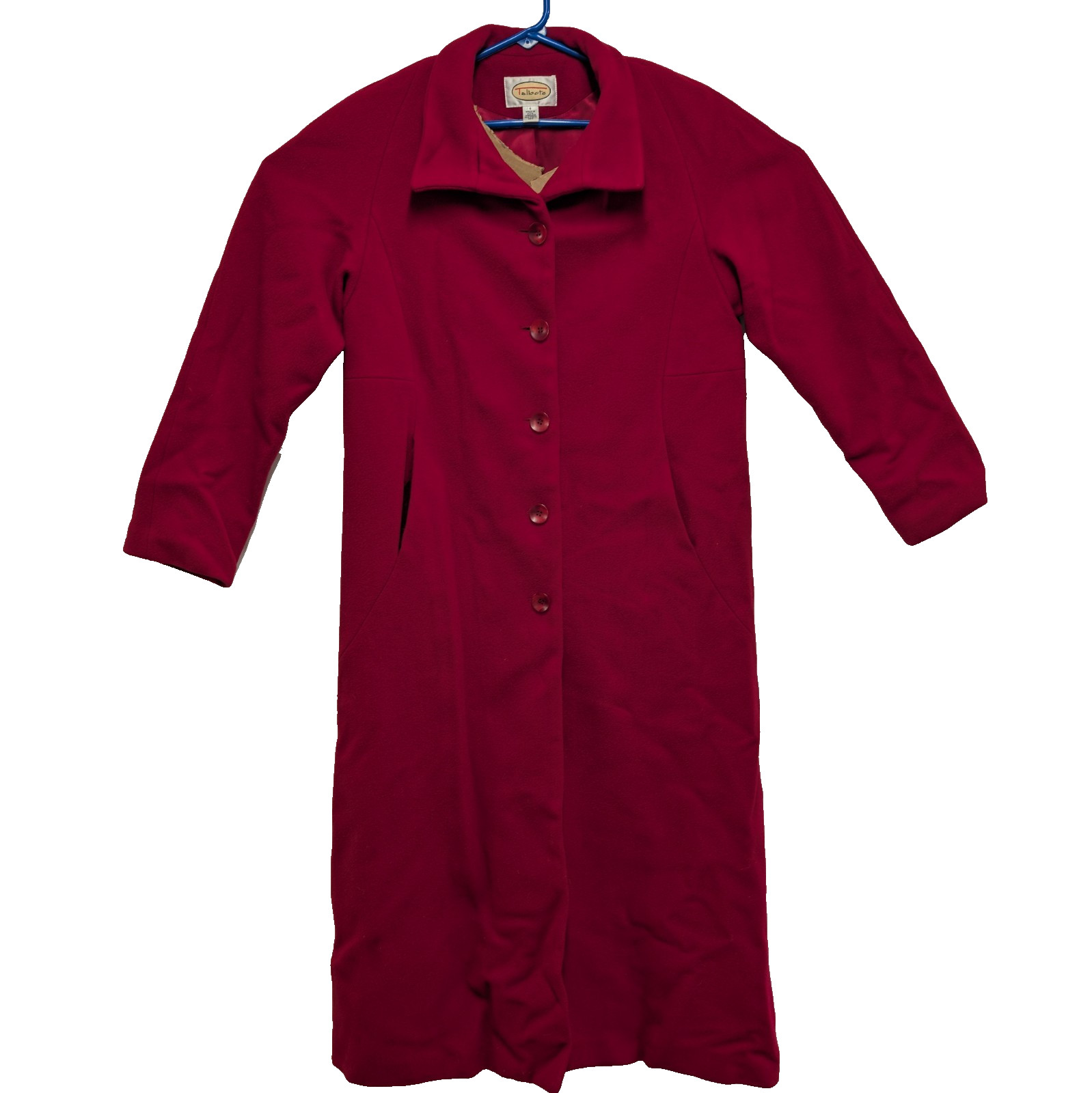 Talbots Wool Long Overcoat – Deep Red Women’s Size 4 90% wool 10% Cashmere