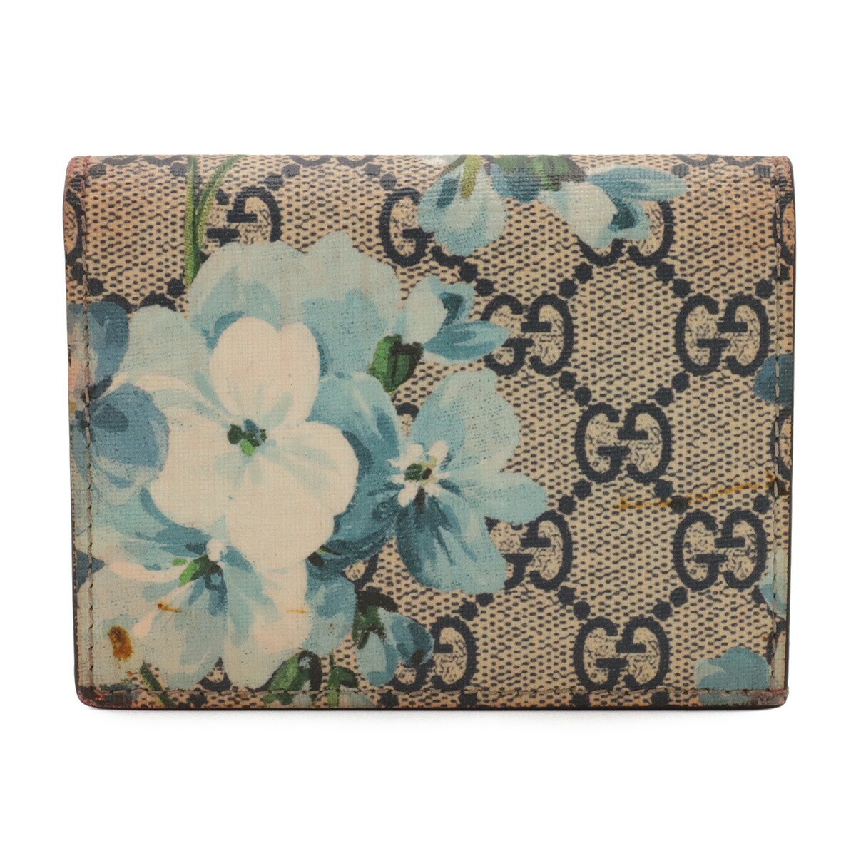 GUCCI GG Blooms Bifold Wallet Card Pass Case Blue W11 H8.5cm 410088 No Box Used