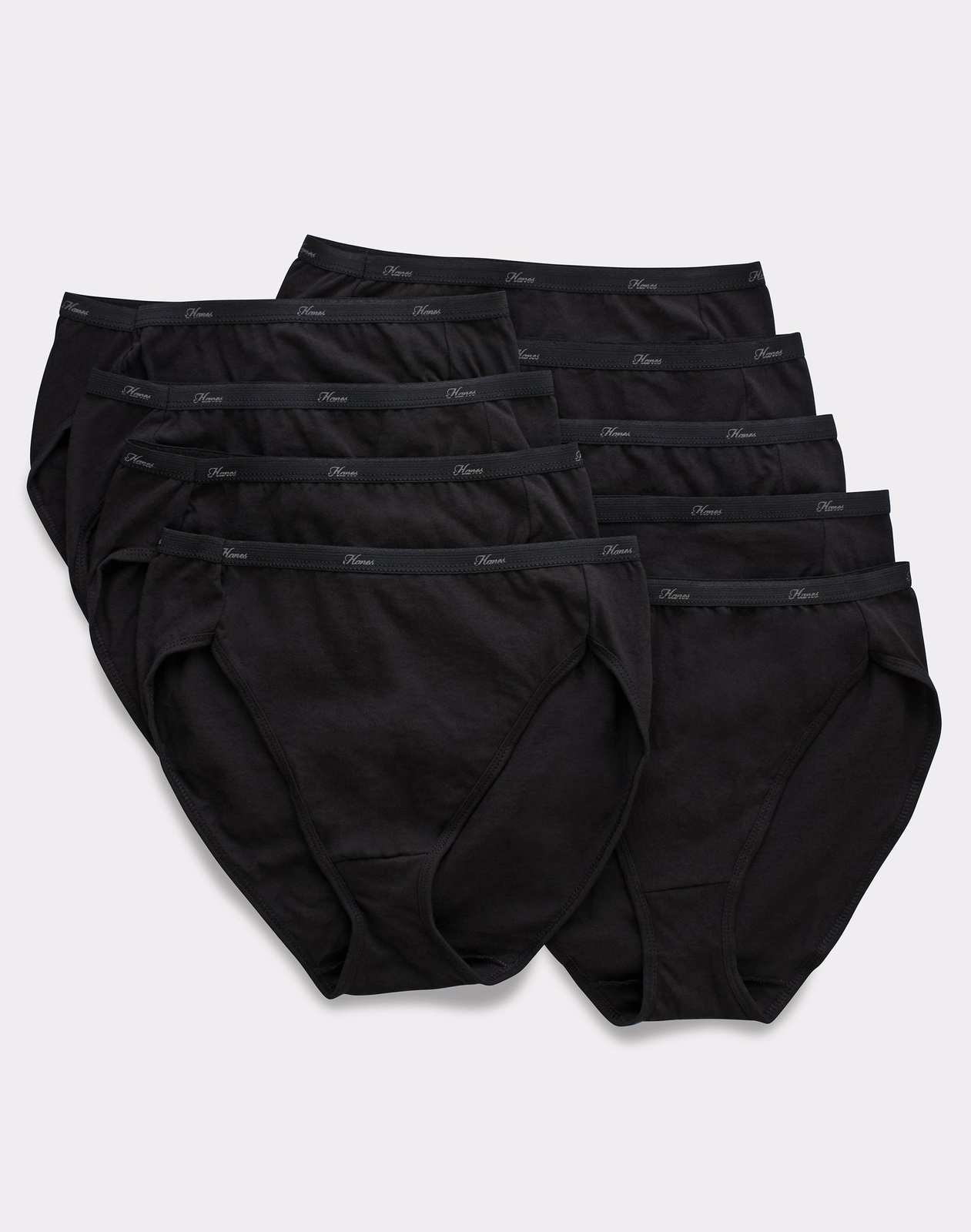 Hanes 10-Pack Hi-Cuts Panties Women’s Underwear Breathable Cotton All Black 6-10