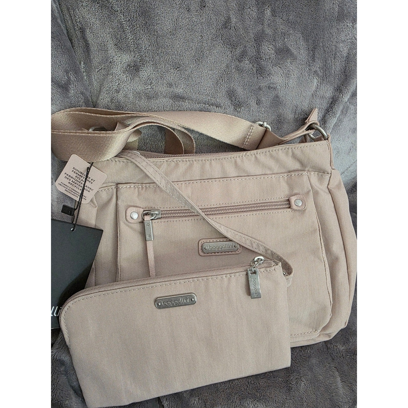 New Baggallini Uptown RFID Crossbody Bag & Wristlet NWT Mauve Pink