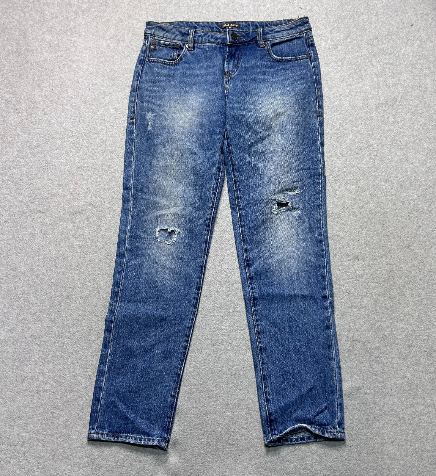 Dear John Jeans Womens 25 Skinny Leg Distressed Mid Rise Blue Denim