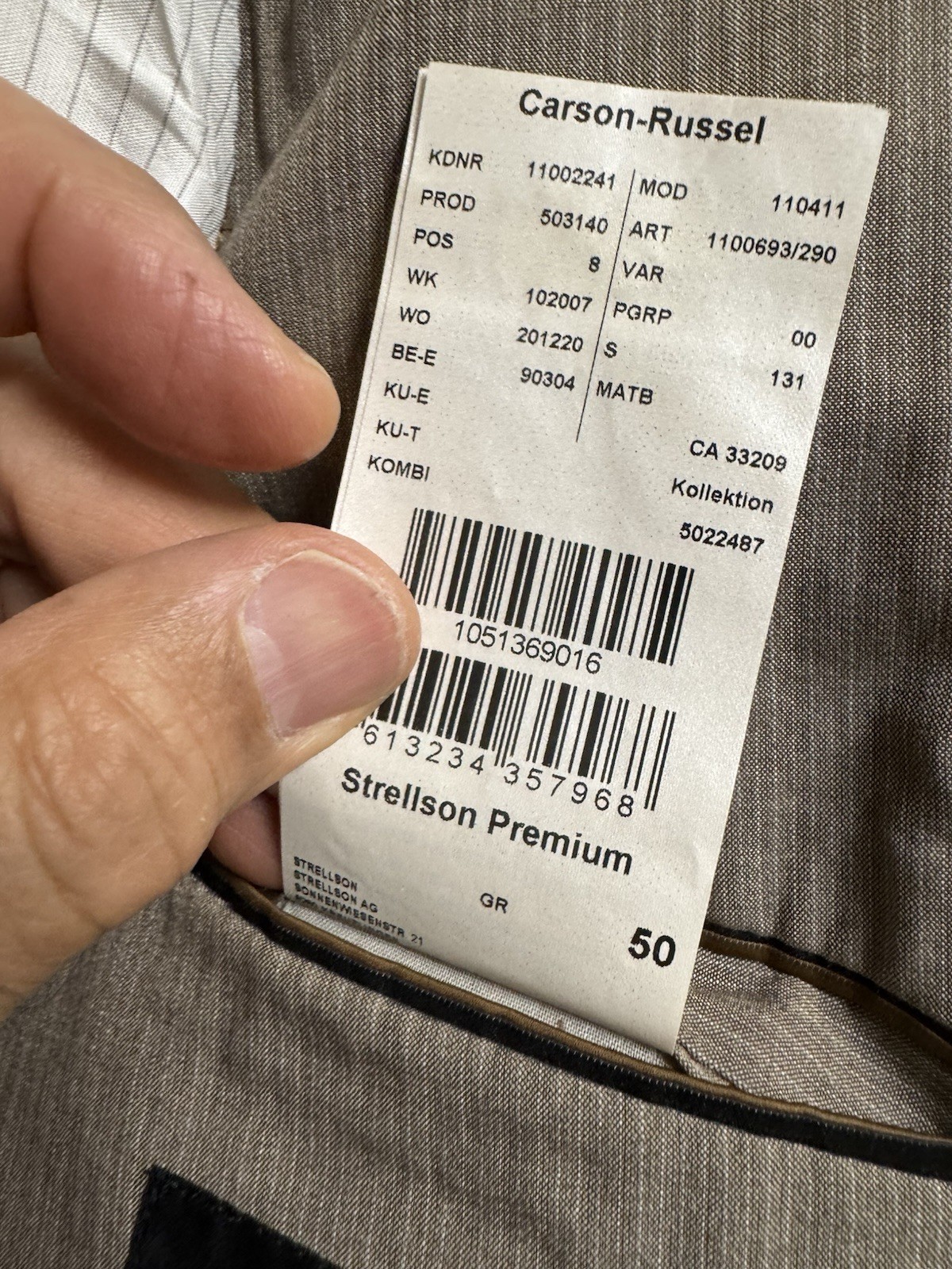 STRELLSON Men Suit Side Vents BEIGE COTTON No Pleat 40R 2 BUTTON 1/2 SLIM*