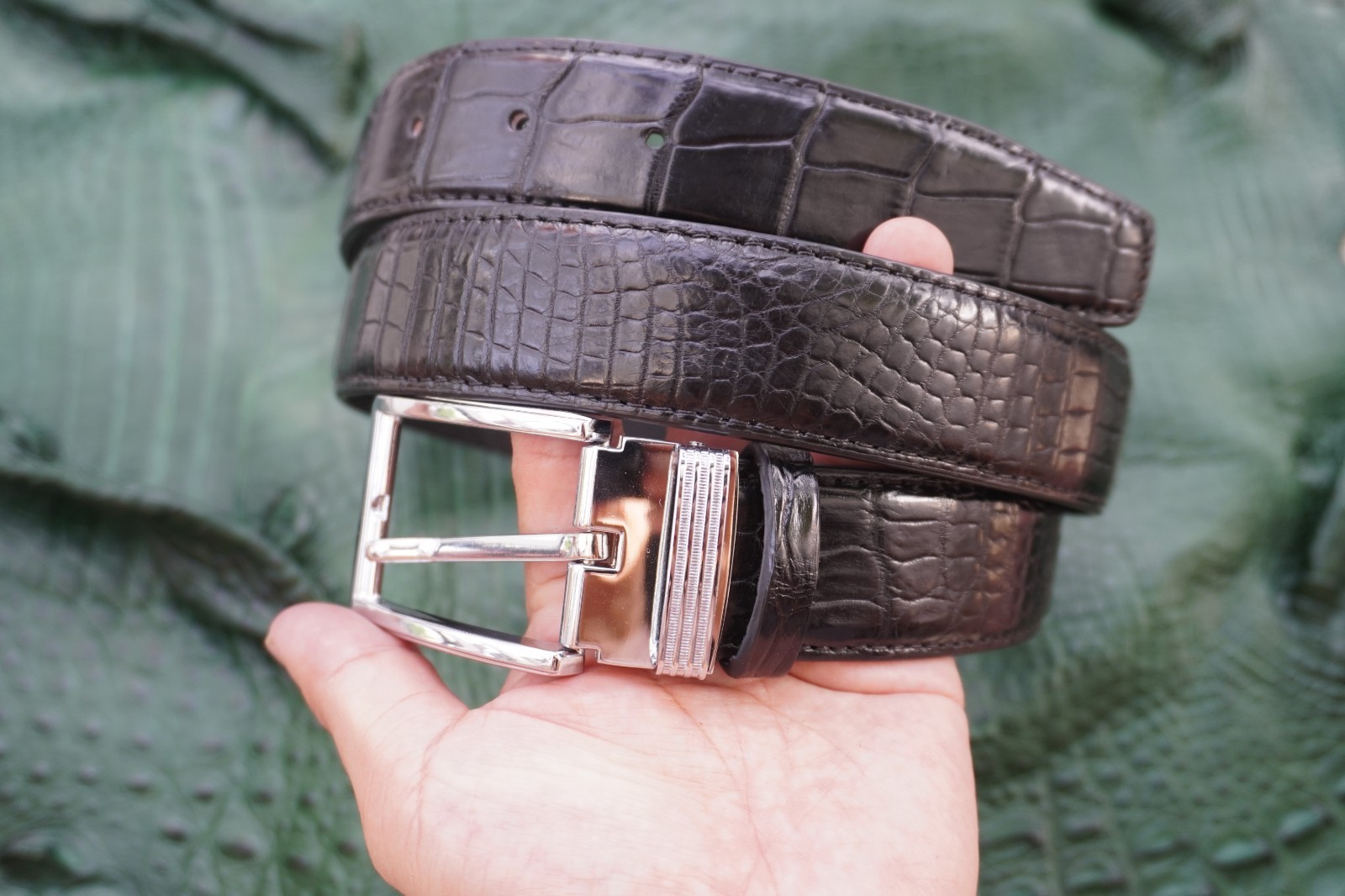 W1.3 inch Black Genuine Crocodile Belly Leather Skin Men’s Belt Plus Buckle #Z15