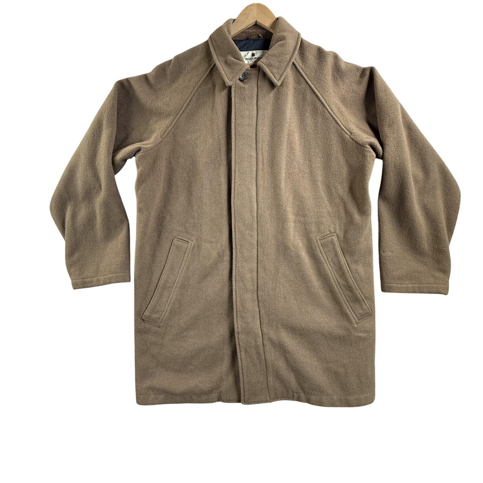 Woolrich Coat Mens Medium Brown Wool Overcoat Full Zip 22704 Nutmeg Lined Winter