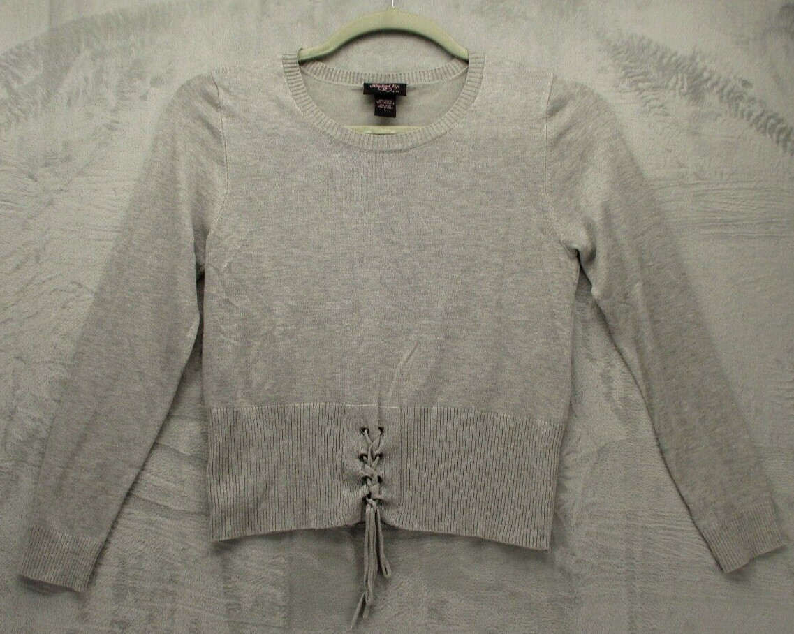 Hooked Up Sweater Women’s Large Slim Fit Gray Round Neck Tight Knit