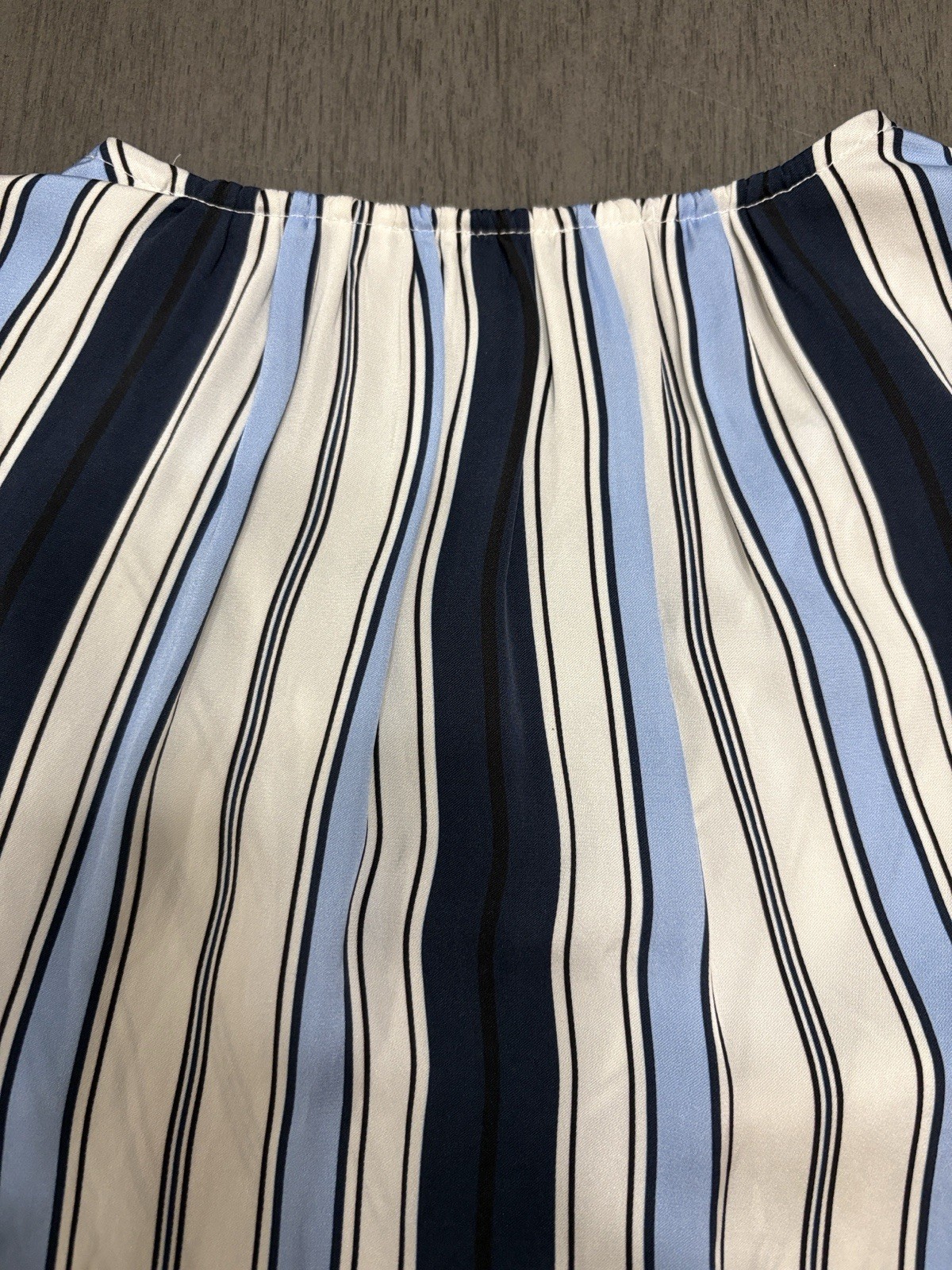 Veronica Beard Rahi Blue Stripe Quiet Luxury Silk Blend Sleeveless Designer Top