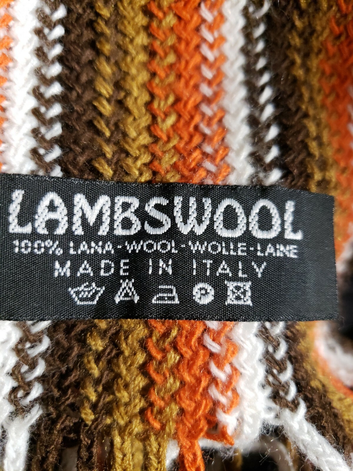 LAMBSWOOL Made In Italy Multicolor Striped Fringed Scarf 11″X76″ (B5)