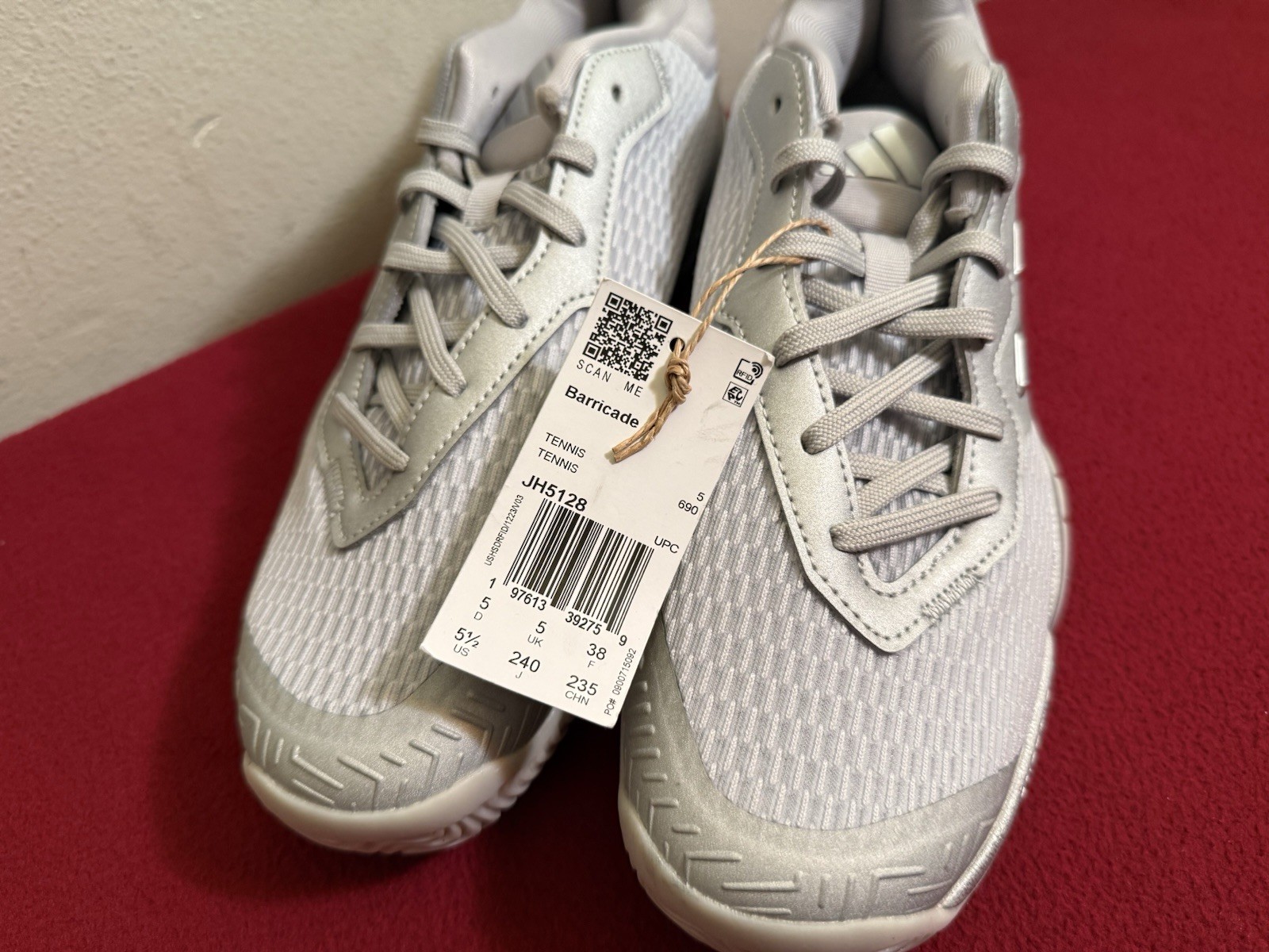 Adidas Barricade Tennis Shoes Silver Metallic Grey JH5128 Youth Size 5.5 NEW