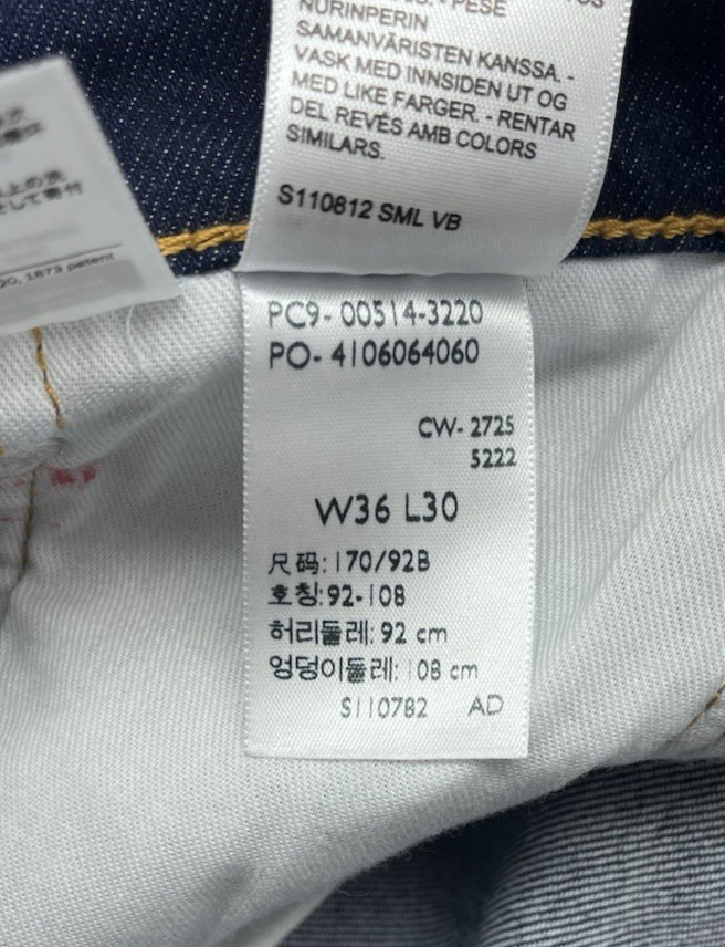 New LEVI’S 514 Men’s 36 x 30 Straight Fit 5-Pocket Dark Blue Jeans