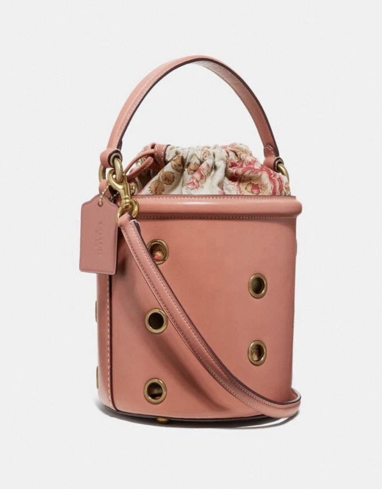 Coach Drawstring Bucket Bag With Grommets Crossbody Leather Bag 69654 Peach