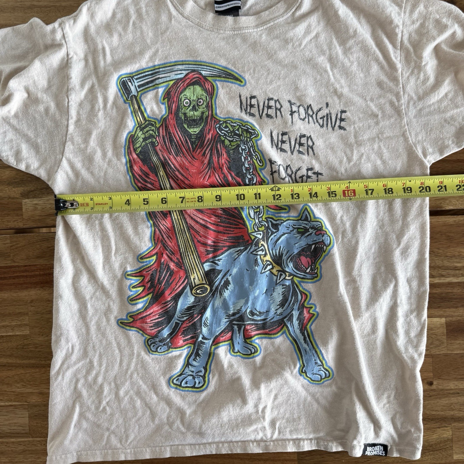 Broken Promises WORST IN ME TEE SAND size large 100% cotton Never Forgive forget