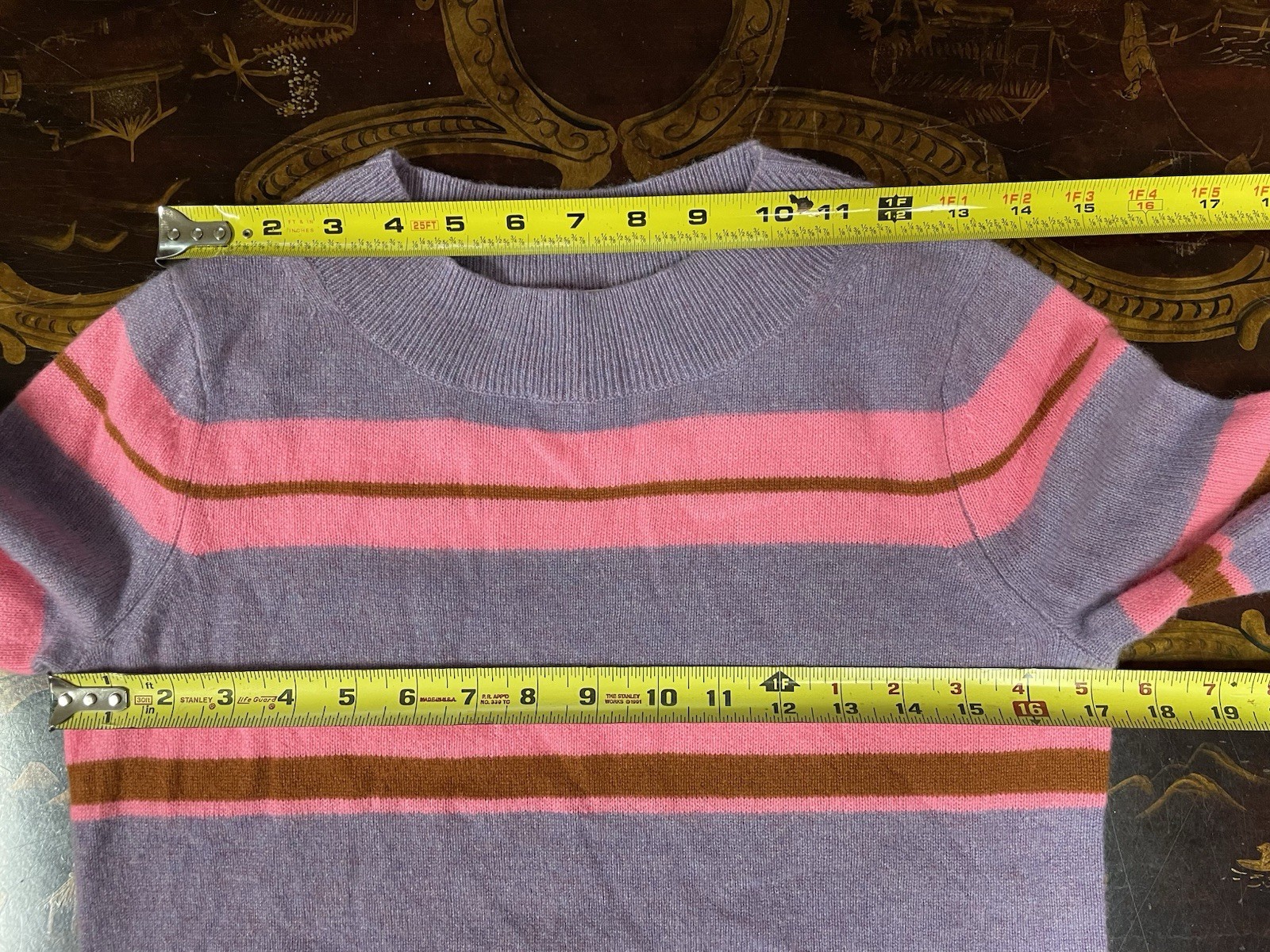 Lisa Todd Cashmere Earn Your Stripes Purple Pink Oversized Crop Sweater Prep XS