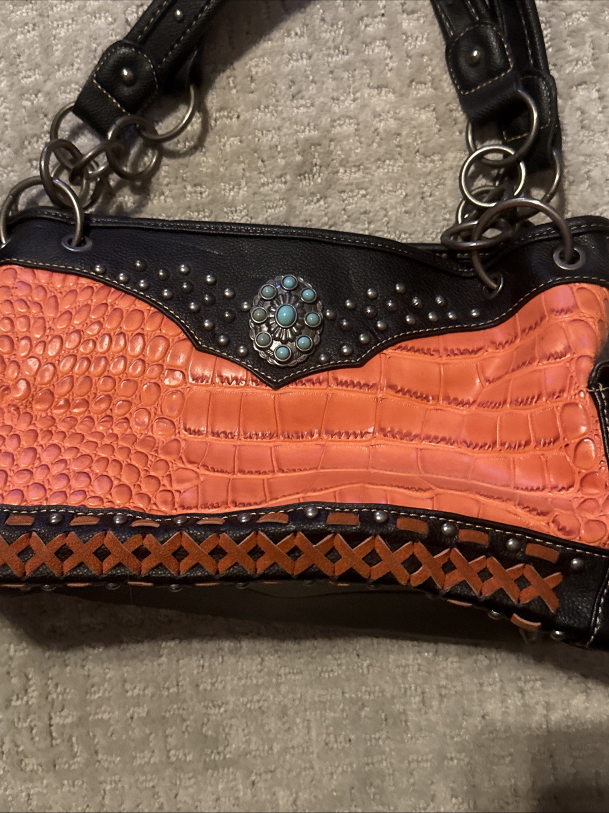 American Bling Western Purse Orange Tooled Croc Cowgirl