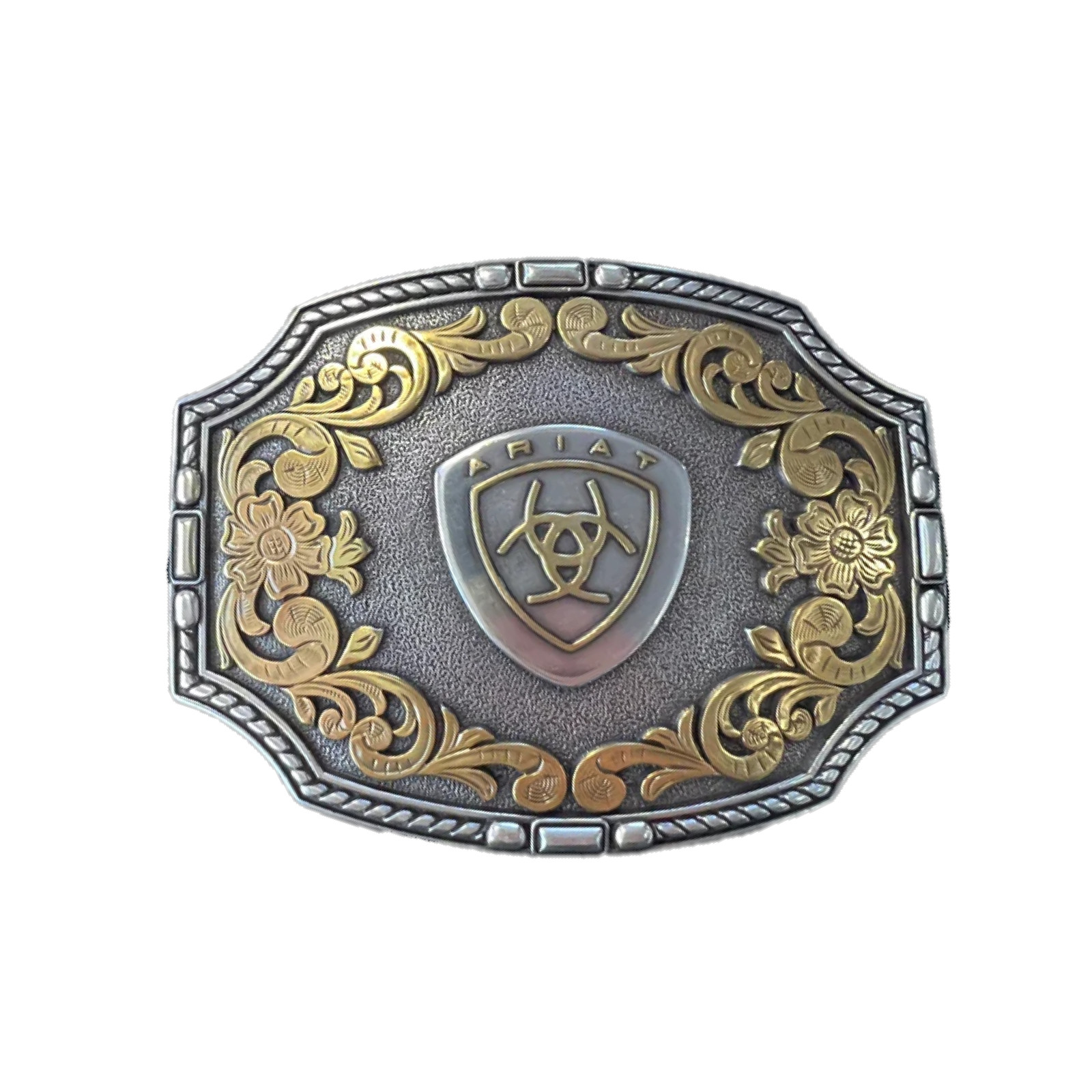 Ariat® Logo Emblem Engraved Silver & Gold Belt Buckle A37023