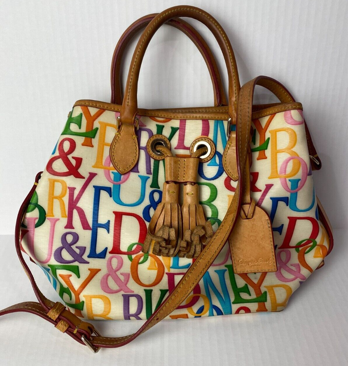 Dooney Bourke Rainbow Logo Monogram Retro GRAFICA Graffiti Leather Satchel Bag