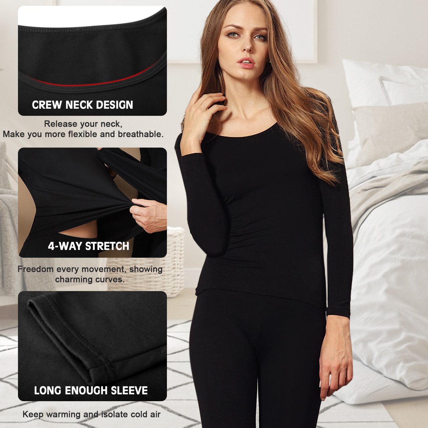 Womens Ladies Winter Ultra-Soft Fleece Lined Thermal Top & Bottom Underwear Set