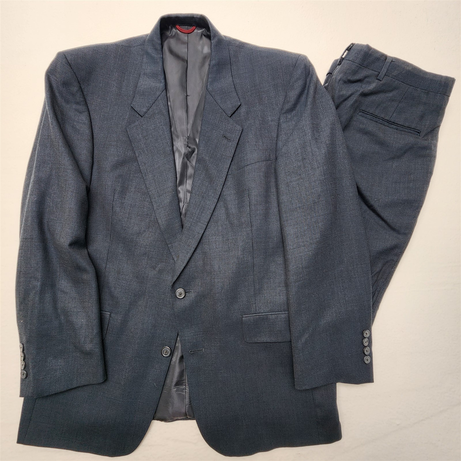 Vtg Hart Schaffner Marx USA 42L 36×34 Dark Ocean Blue Nailhead Tweed Wool Suit