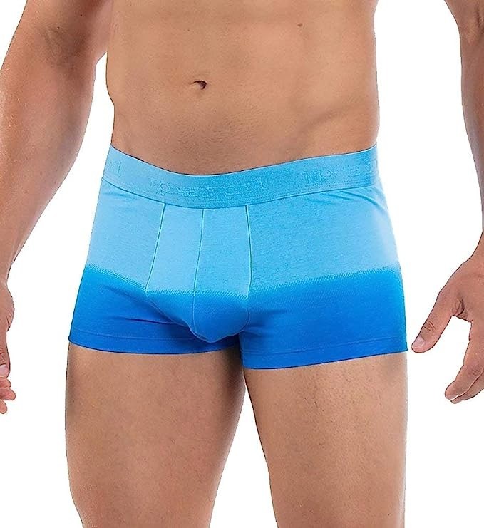 Mens Papi Cotton Stretch Polynesian Sunset Brazilian Trunk – Medium – Ombre Blue