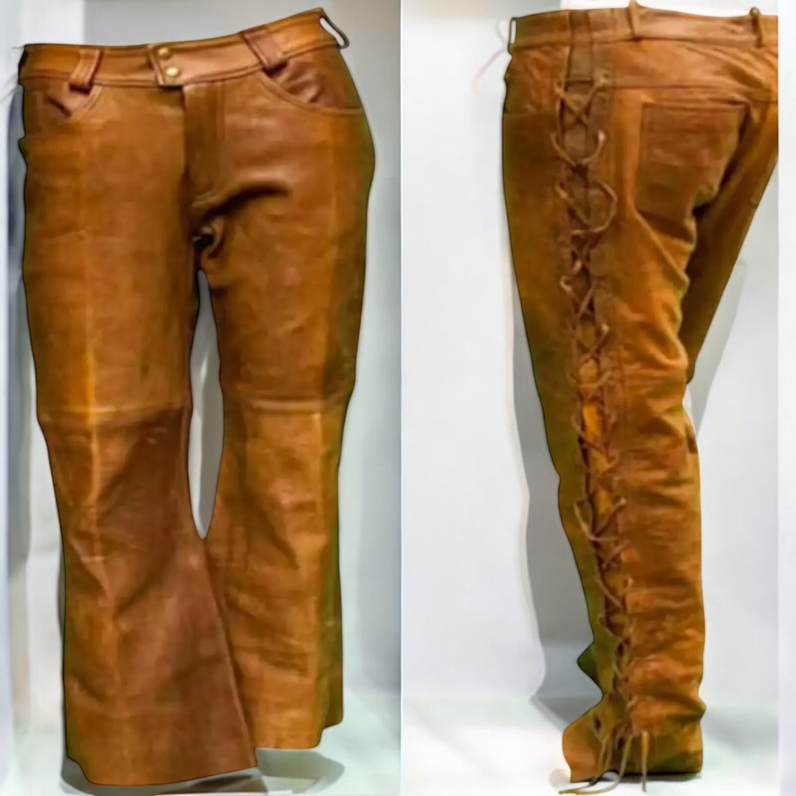 Mens Western Cowboy Leather Classic Pant Traditional Native American Style-US