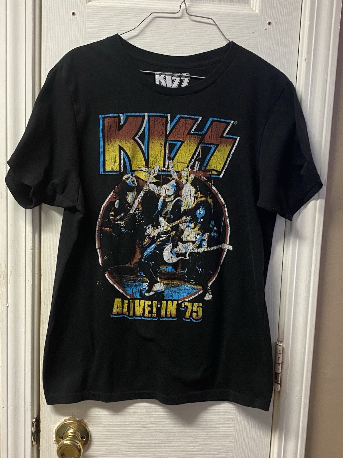 KISS Alive In ’75 Band T-Shirt Men’s Medium Black Short Sleeve Rock Graphic Tee