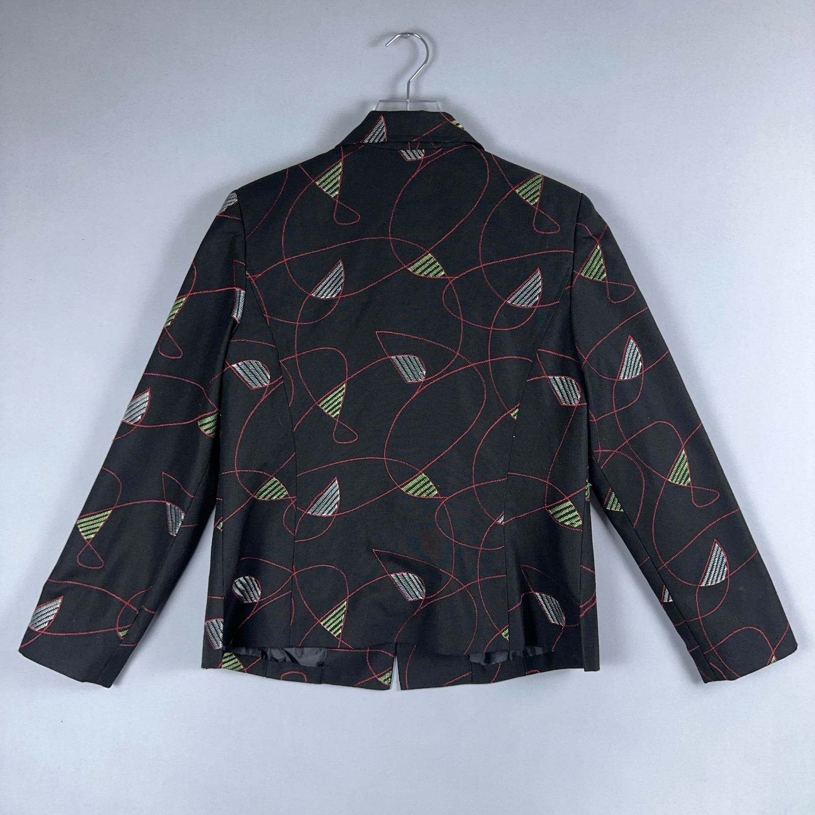 Requirements Blazer Jacket Size 12 Black Abstract Print Button Front Lined
