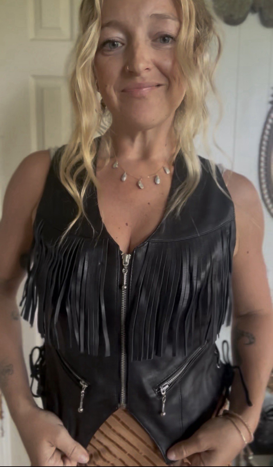 Vintage Easyriders Vest Womens Small Leather Fringe Lace Up Biker Motorcycle 90s