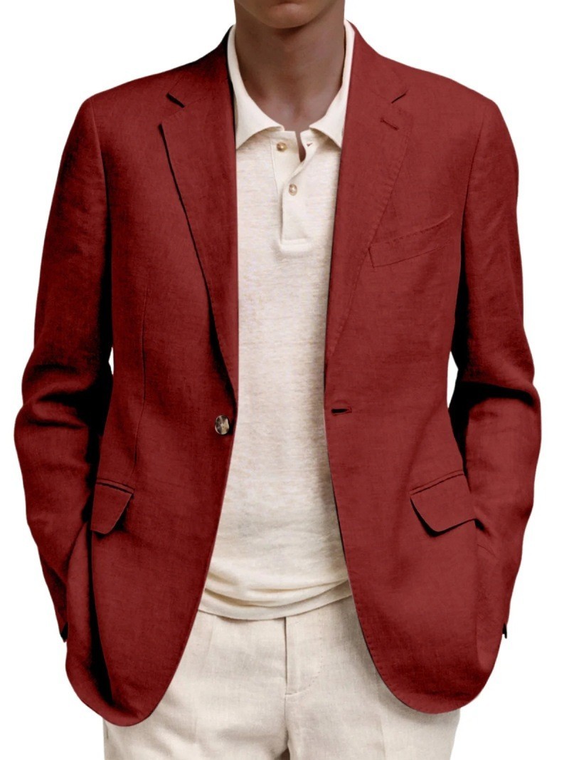 Men’s Linen Blazer Slim Fit One Button Casual Summer Sport Coat Suit Jacket
