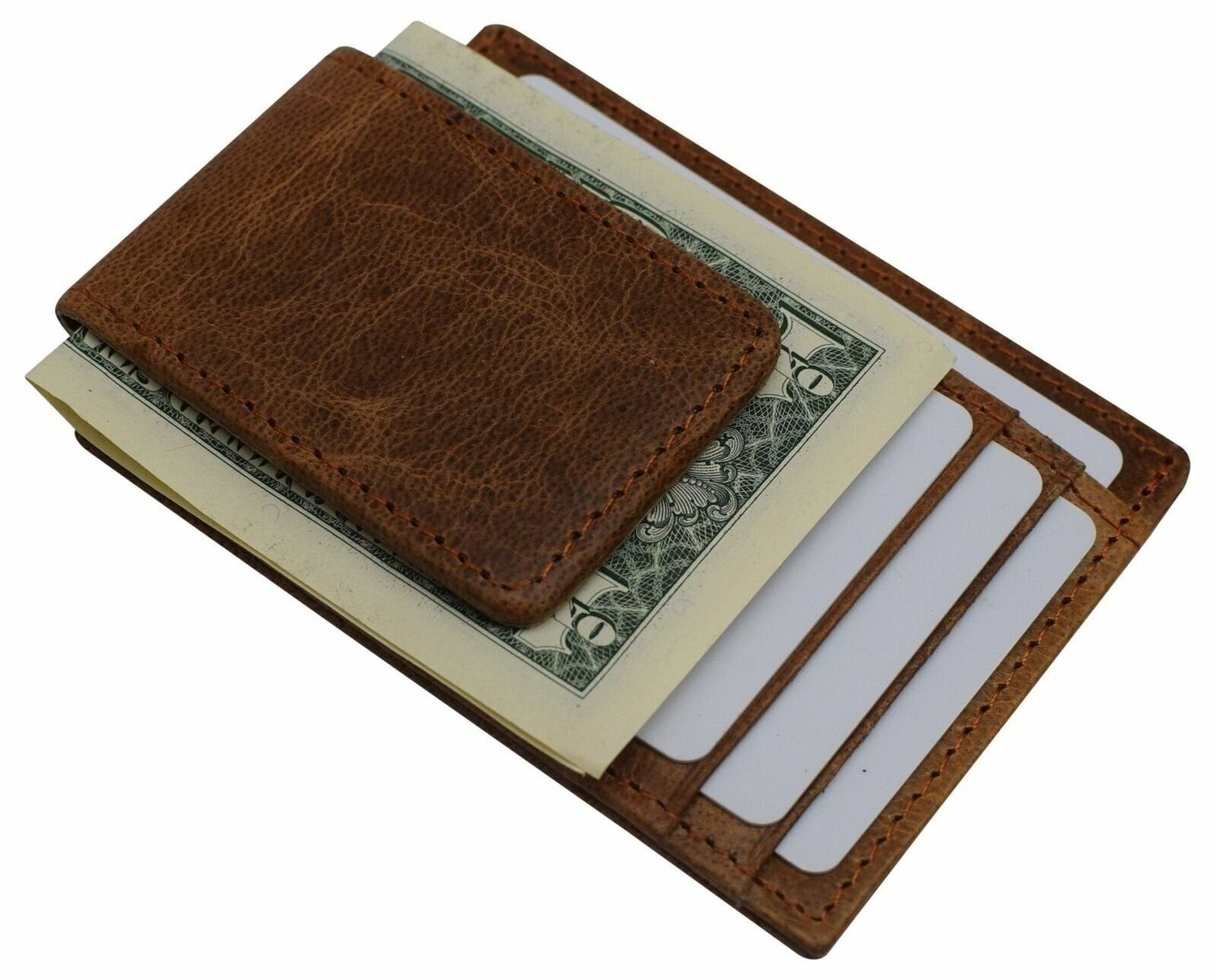Money Clip Leather Wallet For Men Slim Front Pocket RFID Blocking with Super Str