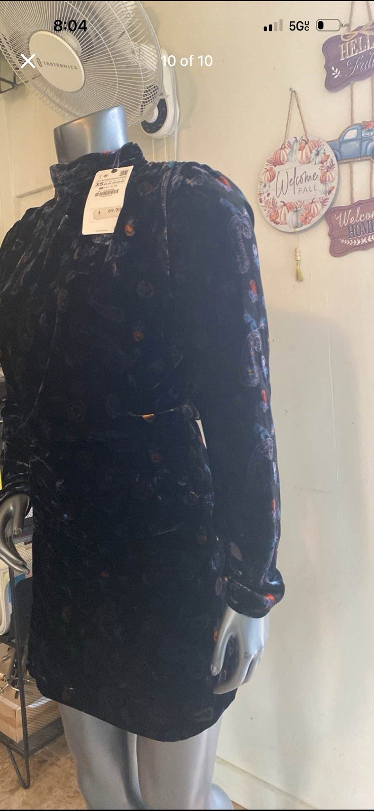 Zara Black Paisley Velvet Ruched High Neck Long Sleeve Sheath Mini Dress XS