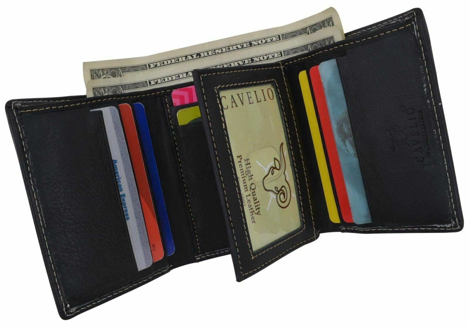 Trifold Mens Premium Leather Credit Card ID Holder w/ Bill Pockets Black Wallet
