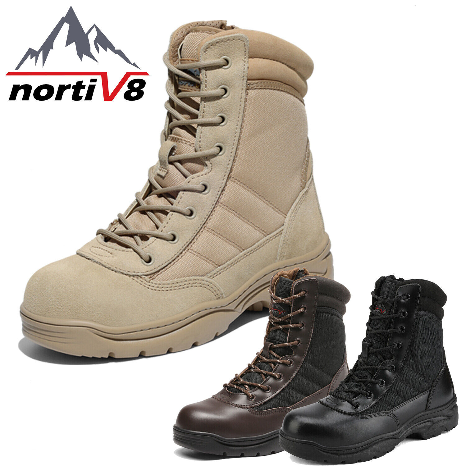 NORTIV 8 Men’s Steel Toe Safety Work Boots Anti-Slip Military Tactical Wide Size