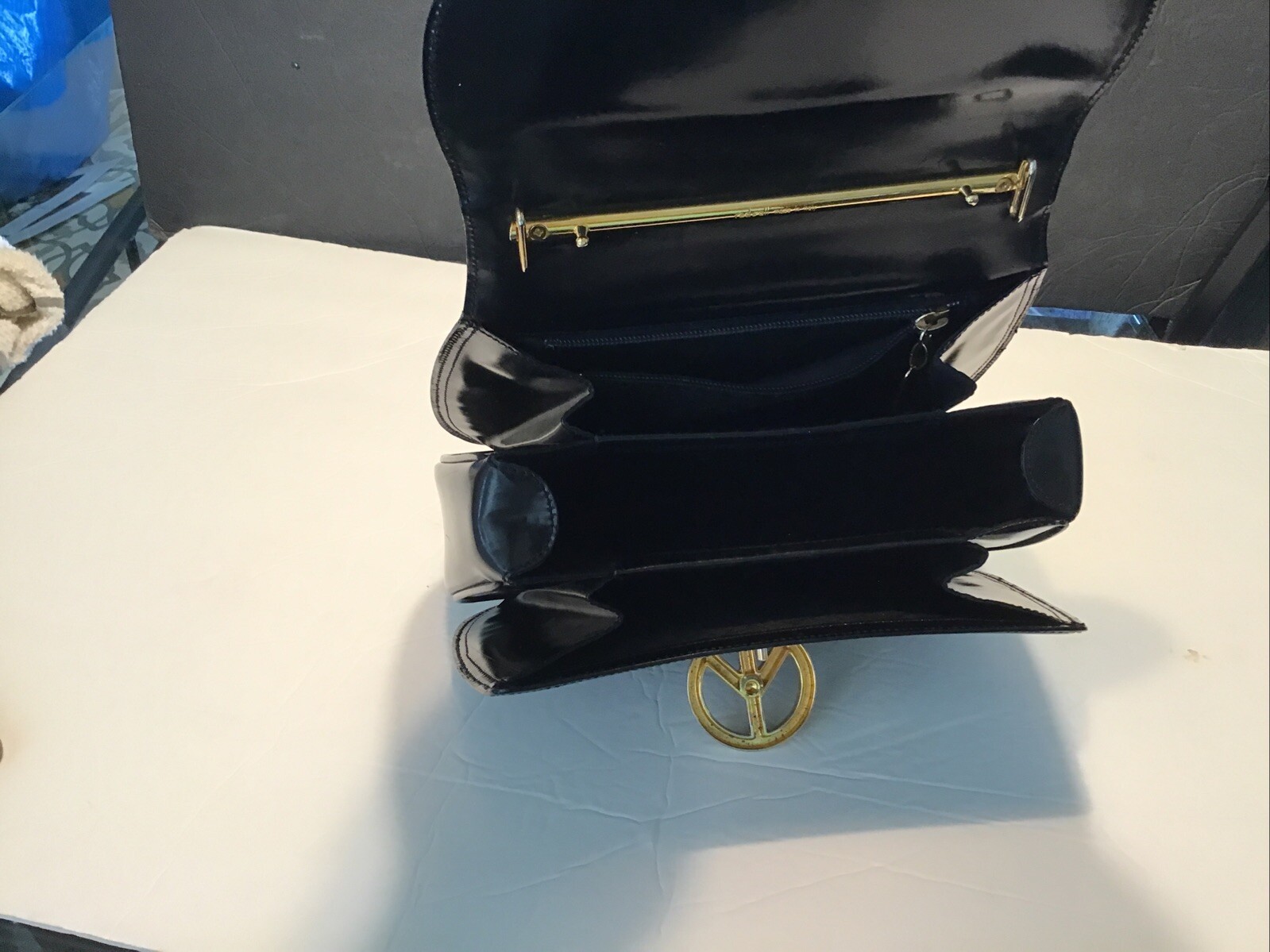 RARE 1990’s VTG. MOSCHINO / REDWALL LOVE & PEACE Black Patent Leather Handbag