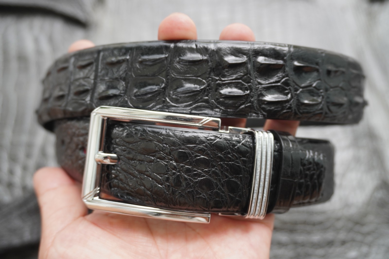 W 1.5 inch – Black Genuine CROCODILE Hornback LEATHER Skin Men’s Belt #E56