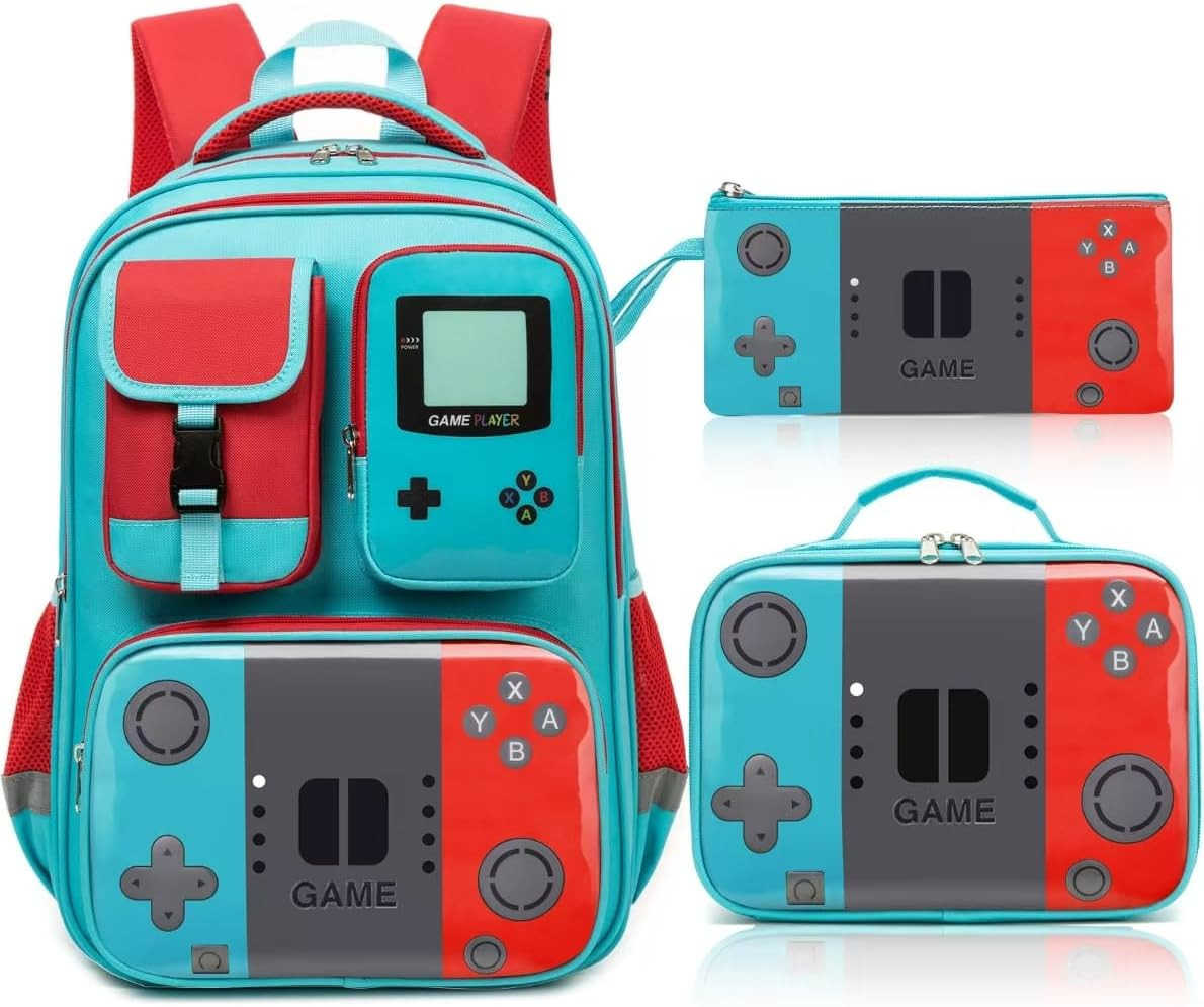 3Pcs Gamer Boys Backpack Sets,17.3″School Backpack for Boys Kids with Lunch Bag