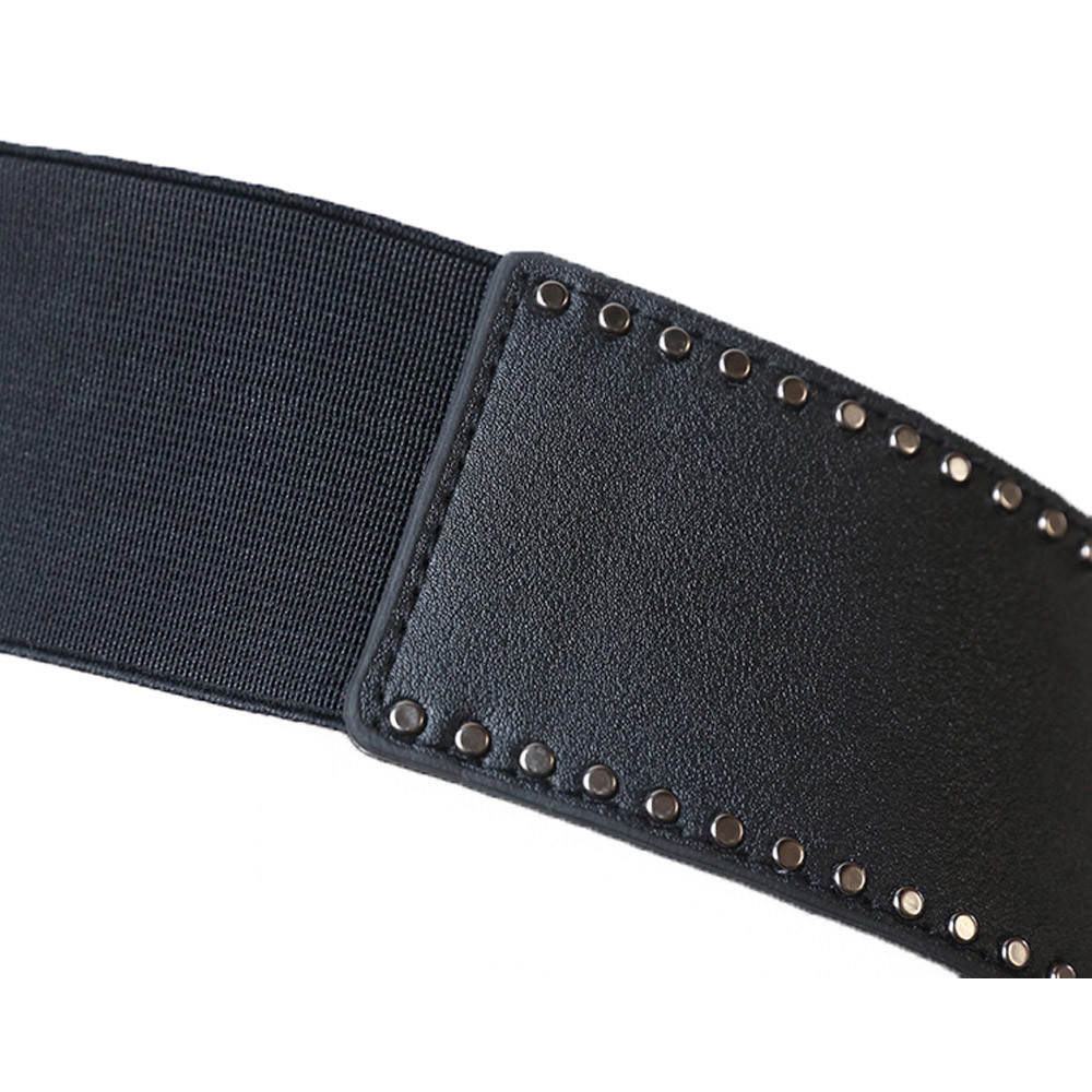 Women Punk Rivet Elastic Buckle Stretch Waistband Corset Wide Waist Belt Metal