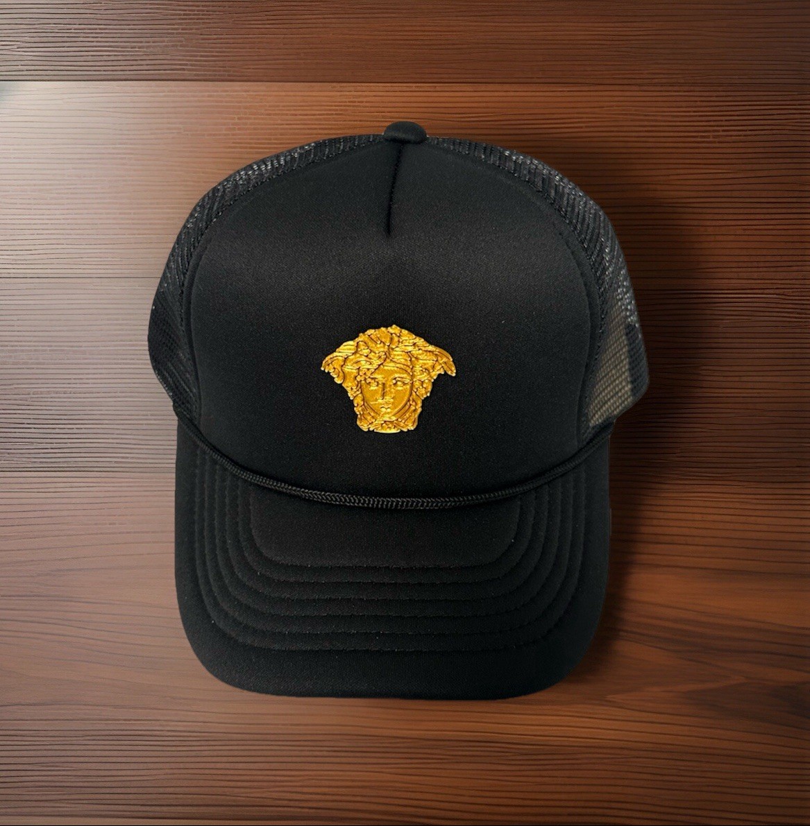 Medusa Hat Black – Trucker Hat – Custom Plastic Medusa Logo YD Versac Inspired.