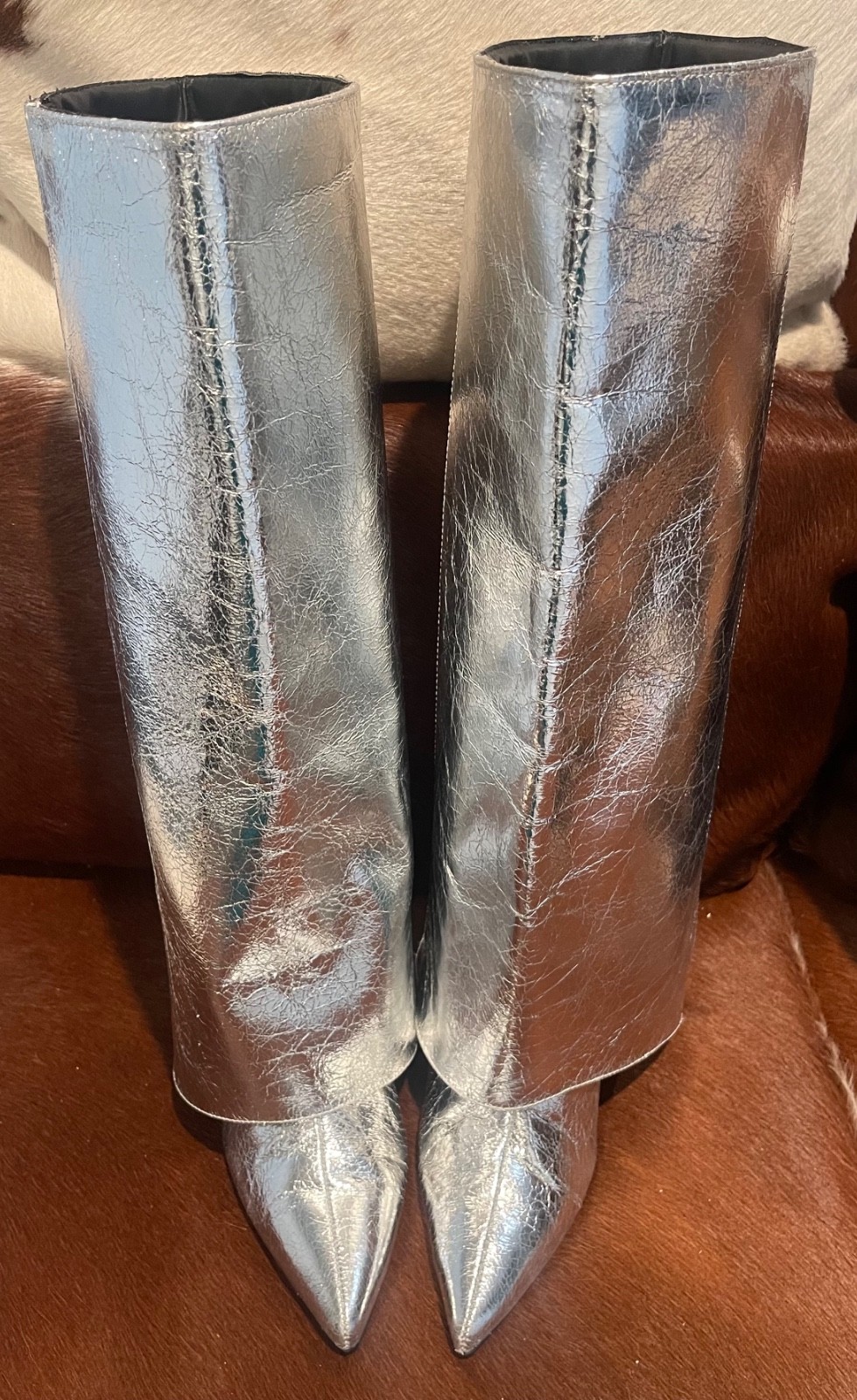 Zara Silver Metallic Gaiter Boots Sz 6 (36)