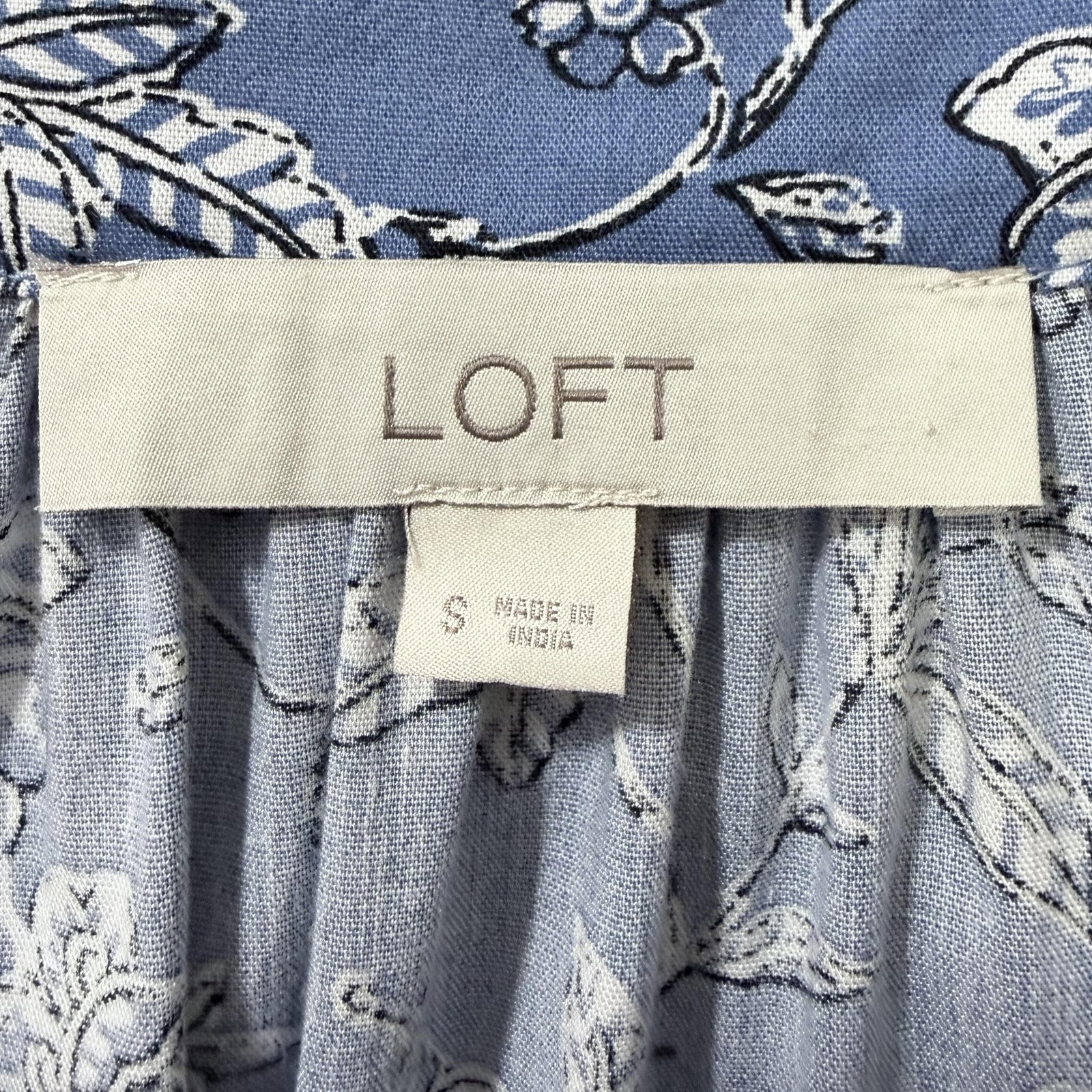 Ann Taylor Loft Womens S Blue Garden Floral Tie Neck Puff Sleeve Casual Shirt
