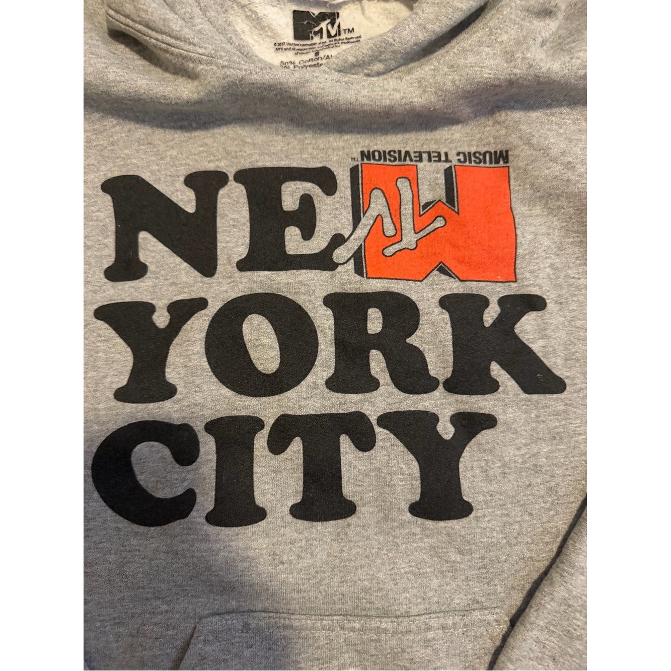 MTV Gray Hoodie with Black New York City Text and Orange Logo