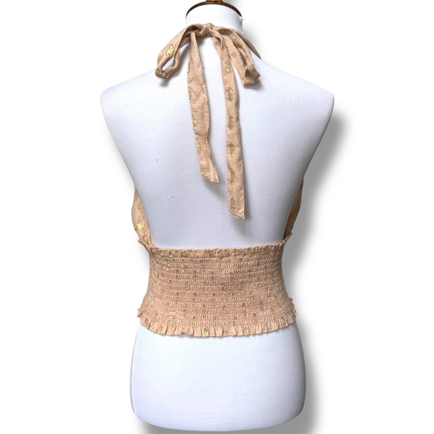NWOT Surf Gypsy Sleeveless Smocked Halter Neck Cropped Top Beige Women’s Size M