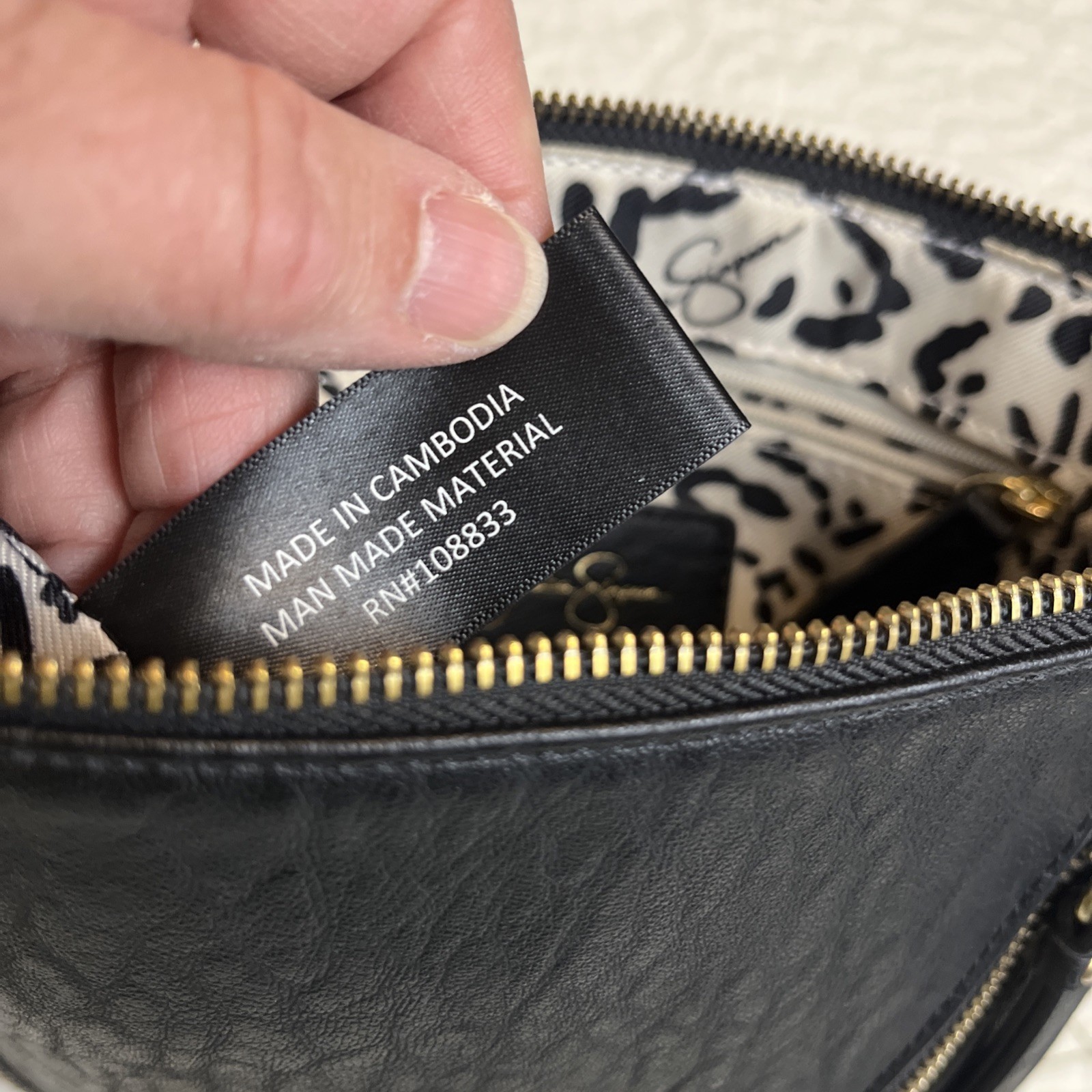 Jessica Simpson Black Crossbody Faux Leather Leopard Lining Purse