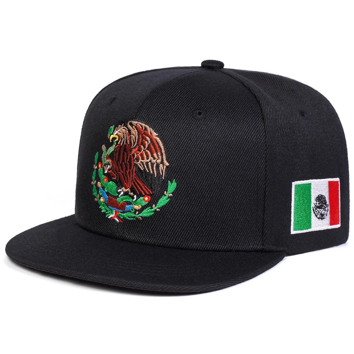 Mexico Flag Snapback Hat Eagle Embroidered New Flat Brim Cap Black Red Green