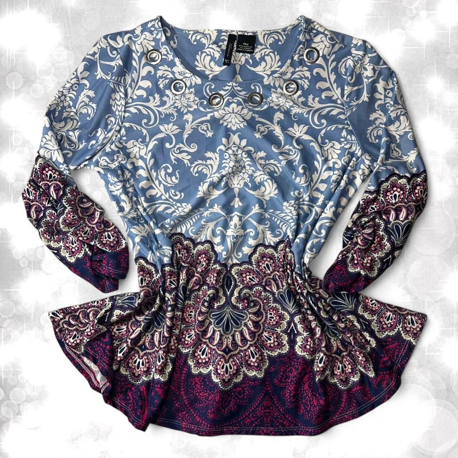 Whismigoth boho style multi abstract pattern style blouse