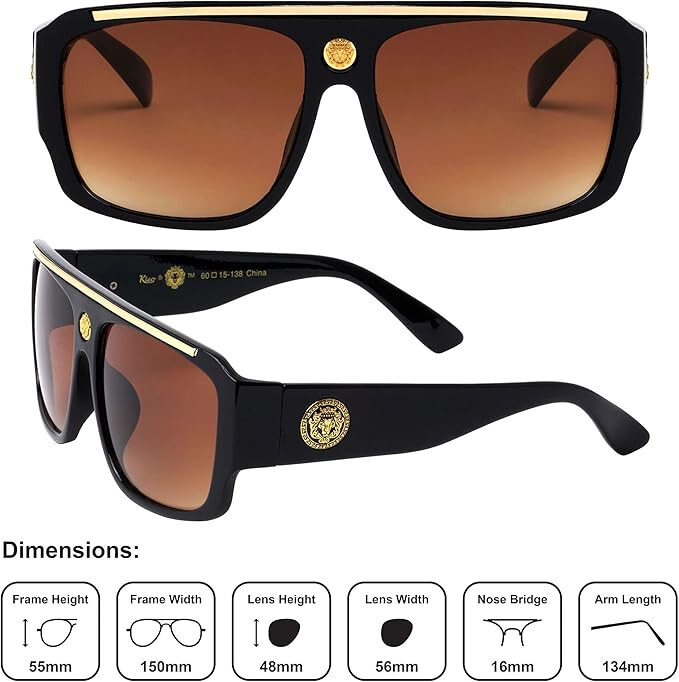 Oversized Square Kleo Lion Head Medallion Flat Top Sunglasses Lentes Shades