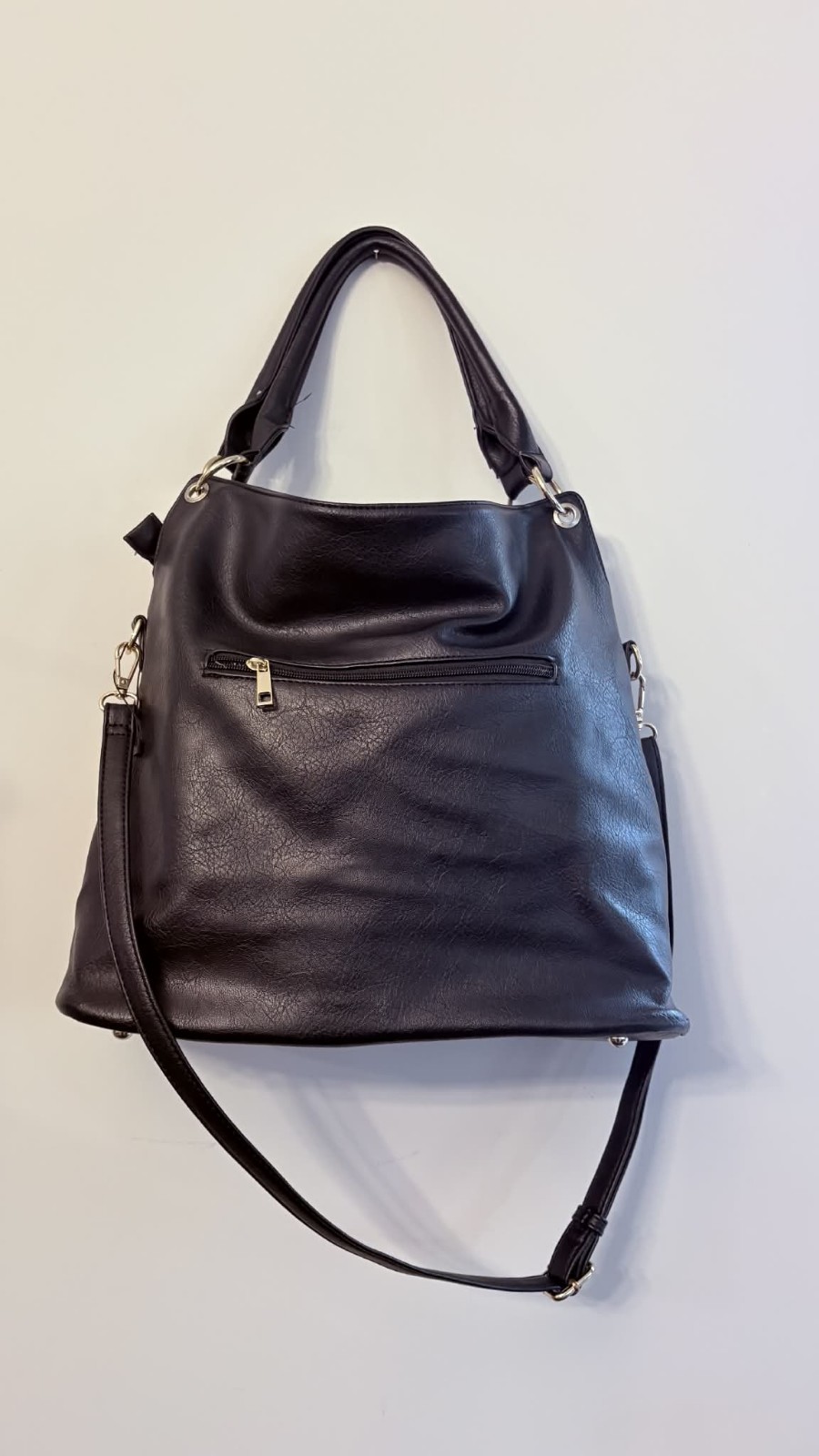 Black Shoulder Bag Zipper Accent Detachable Strap Zip Closure Women