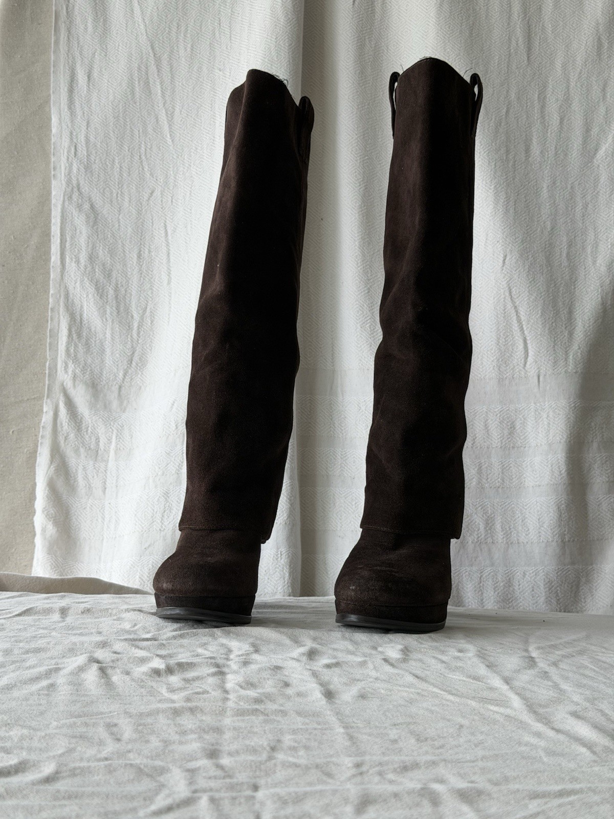 Ash Women’s Brown Suede Knee High Pull-On Riding Boots Round Toe Block 8